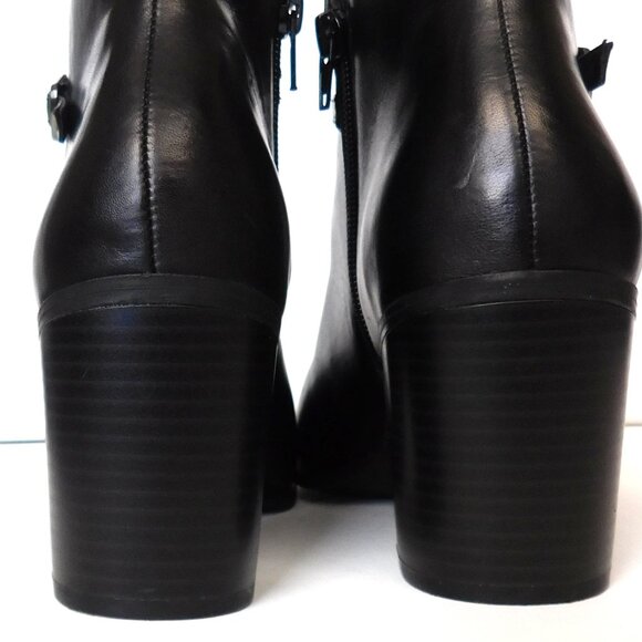 Black Leather Booties Ankle Boots Size 9.5 Block Heel Alfani Step Flex Zipper - Picture 7 of 10
